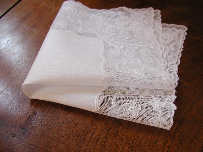 So charming  handkerchief in lawn with tambour embroidered net