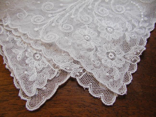 So charming  handkerchief in lawn with tambour embroidered net