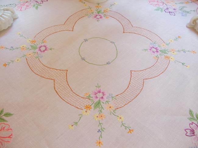 A really romantic tablecloth with charming embroidered flowers