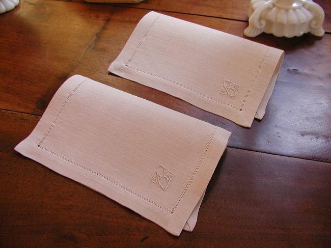 Lovely pair of rectangular doilies with monogram CB