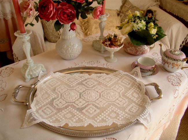 Lovely hand-made Filet lace tray cloth