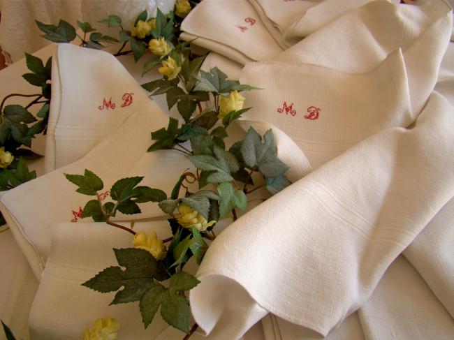 Beautiful set of 6 kitchen hand towels or dishcloth in pure linen with mono MD