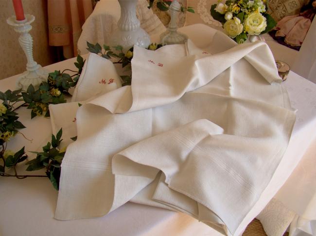 Beautiful set of 6 kitchen hand towels or dishcloth in pure linen with mono MD