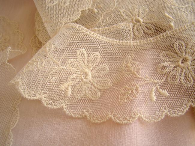 Lovely collar in ecru tulle with embroidered flowers