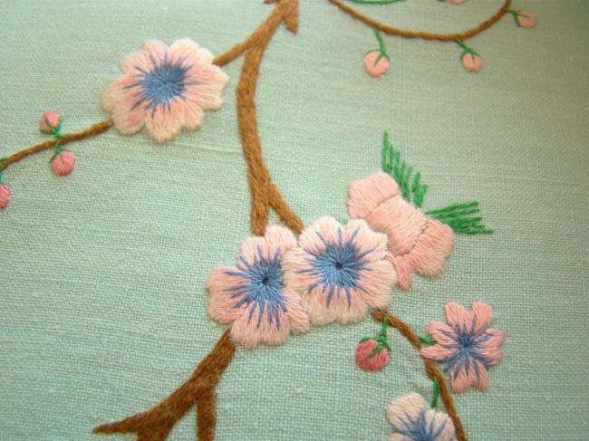 Breathtaking tablecloth and napkins with hand-embroidered blooming appletree