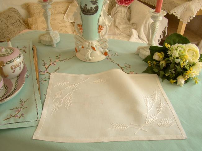 So sweet tray cloth with hand-embroidered wheat