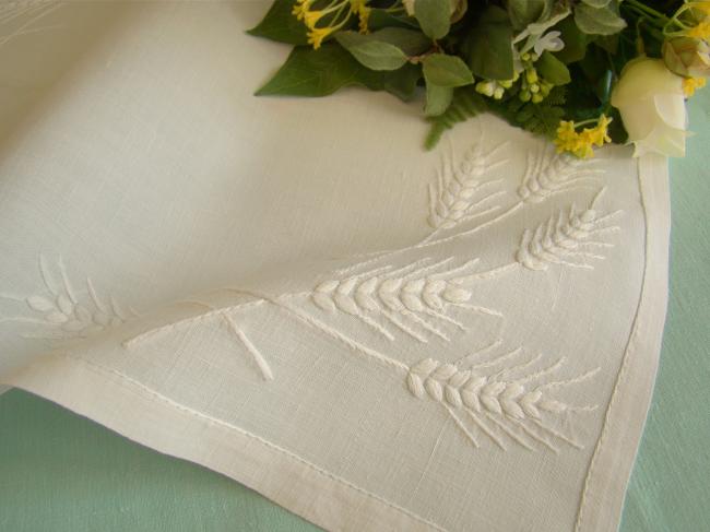 So sweet tray cloth with hand-embroidered wheat