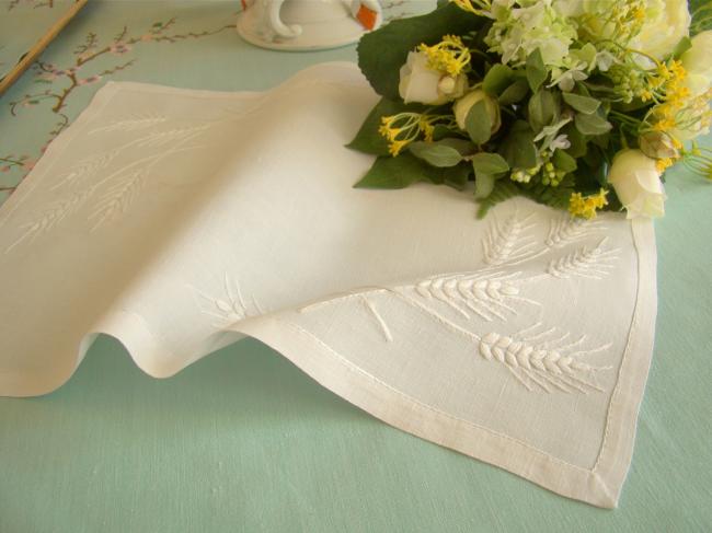 So sweet tray cloth with hand-embroidered wheat