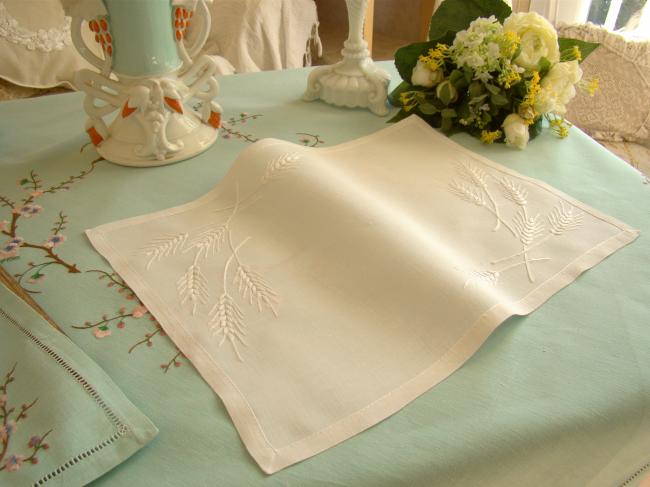 So sweet tray cloth with hand-embroidered wheat