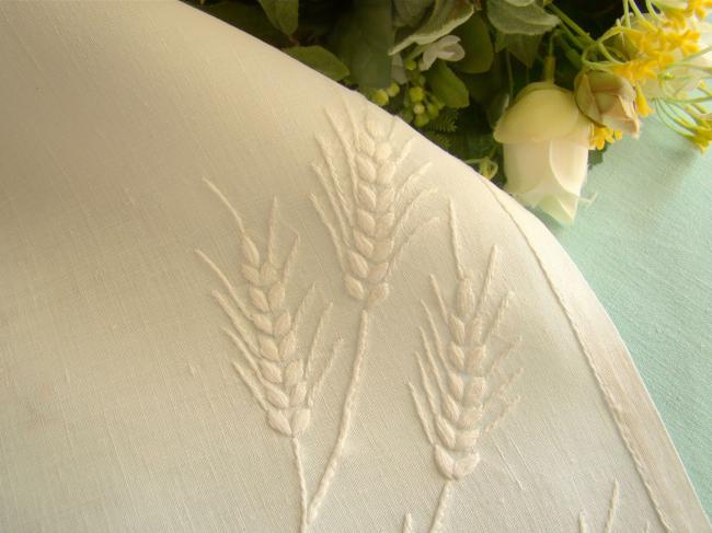 So sweet tray cloth with hand-embroidered wheat