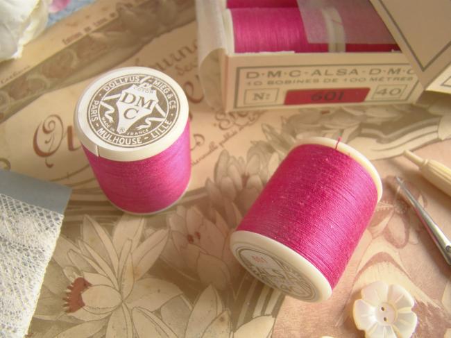 Adorable ancienne bobine de fils ALSA n°40 de DMC, n°601 Rose Impatience