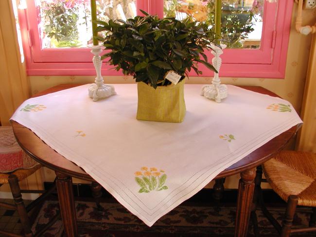 Really stunning tablecloth with hand-embroidered primula flowers