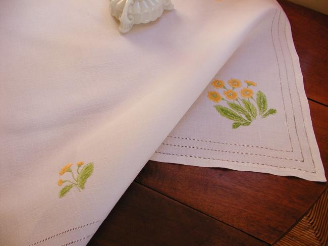 Really stunning tablecloth with hand-embroidered primula flowers