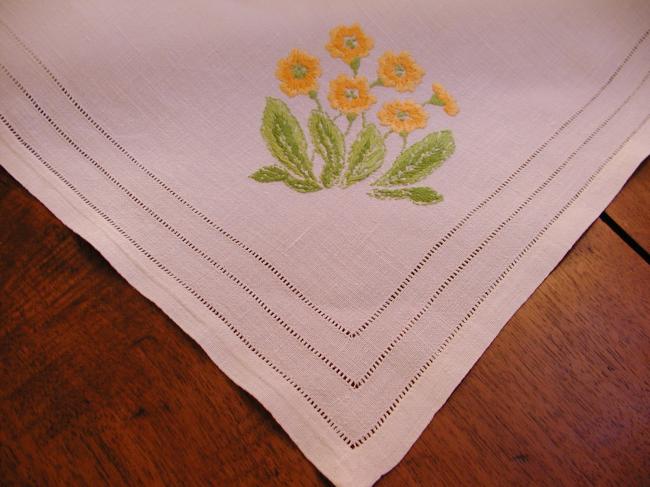 Really stunning tablecloth with hand-embroidered primula flowers