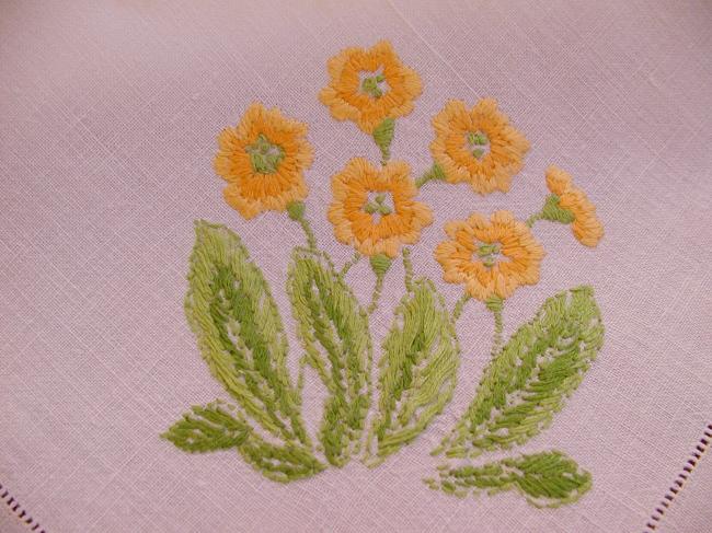 Really stunning tablecloth with hand-embroidered primula flowers