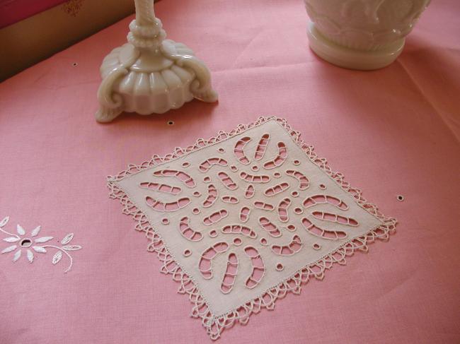 Lovely hand-made Richelieu embroidered doily with picot lace