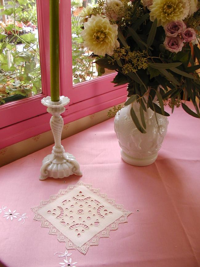 Lovely hand-made Richelieu embroidered doily with fillet lace