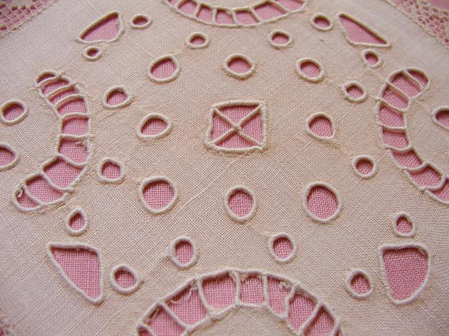 Lovely hand-made Richelieu embroidered doily with fillet lace