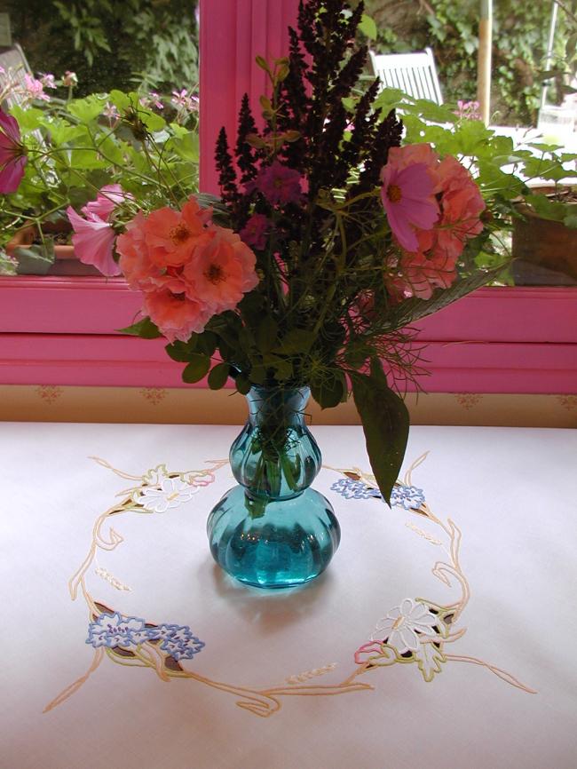 Gorgeous colourful embroidered tablecloth with wheat and summer flowers