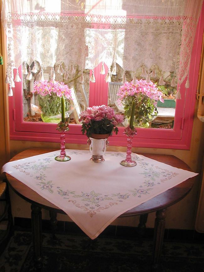 Really beautiful tablecloth with hand-embroidered blue flowers