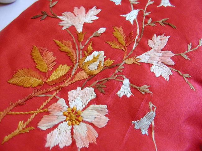 Gorgeous red handkierchief case with hand-embroidery 1890