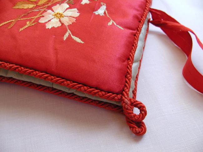 Gorgeous red handkierchief case with hand-embroidery 1890