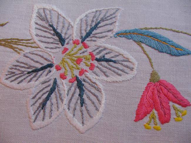 Lovely  tablecloth with hand-embroidered  flowers