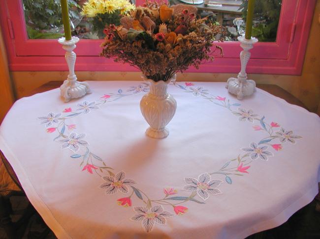 Lovely  tablecloth with hand-embroidered  flowers