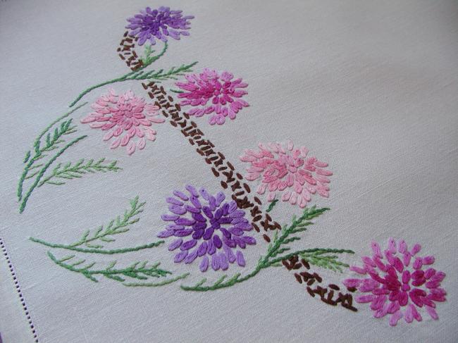 Very pretty table centre or tray cloth with hand-embroidered carnations