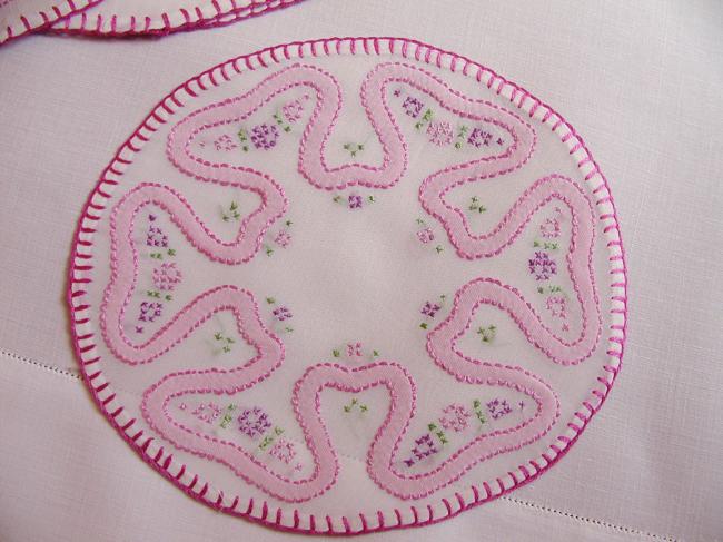 Romantic set of coasters and table mats with hand-embroidery