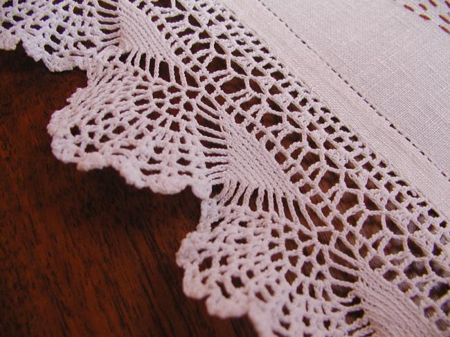 Really lovely tablecloth with hand-embroidered flowers and lace edging