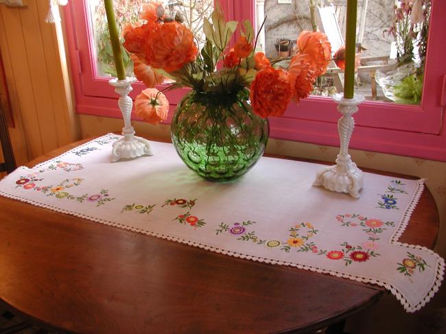 Absolutely gorgeous top dresser with hand-embroidered flowers & lace