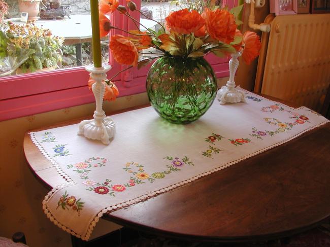 Absolutely gorgeous top dresser with hand-embroidered flowers & lace