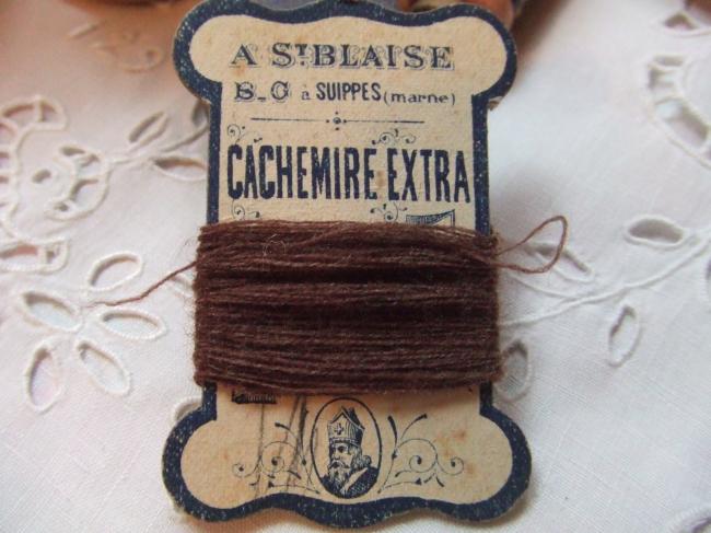 Jolie carte ancienne de laine cachemire, couleur marron chiné, marque St BLAISE