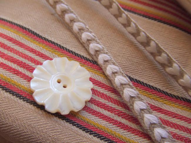 Adorable ruban petits coeurs en lin naturel et blanc  (5mm)