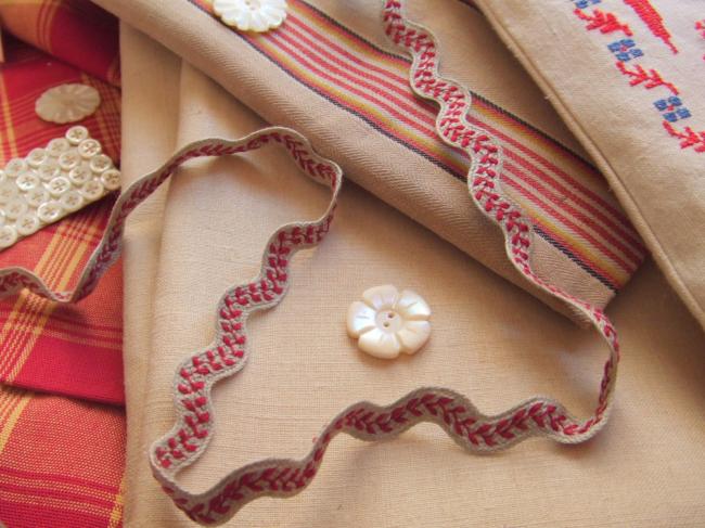 Très gracieux  ruban croquet avec épis en coton naturel et rouge médoc(11mm)