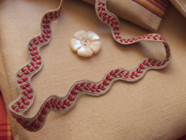Très gracieux  ruban croquet avec épis en coton naturel et rouge médoc(11mm)