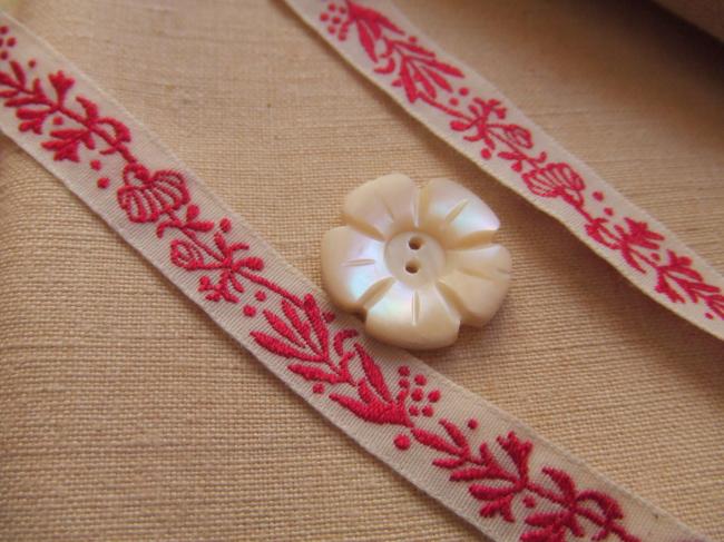 Merveilleux ruban en coton blanc tissé d'herbes aromatiques rouges (11mm)