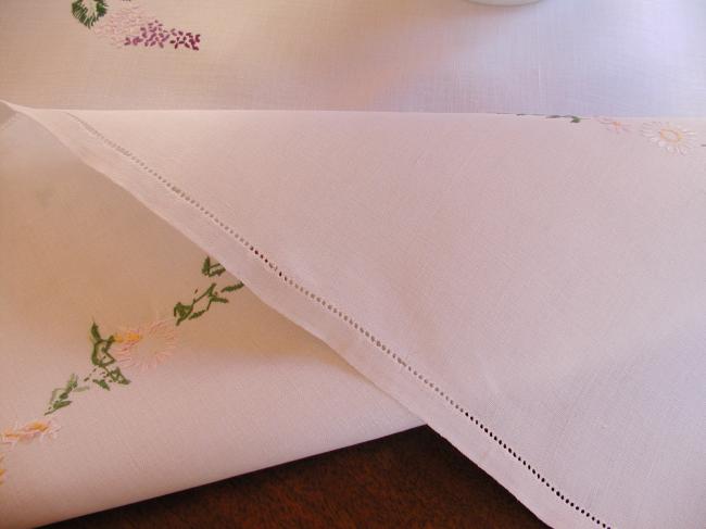 Lovely tablecloth with hand-embroidered blooming Lilac tree