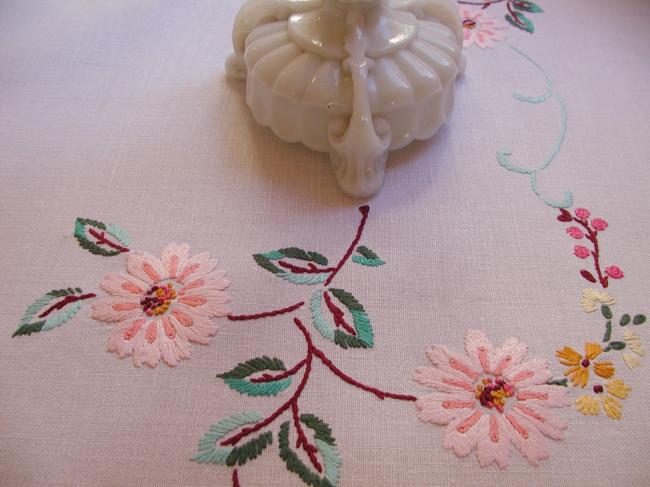 Lovely tablecloth with hand-embroidered blooming apple tree