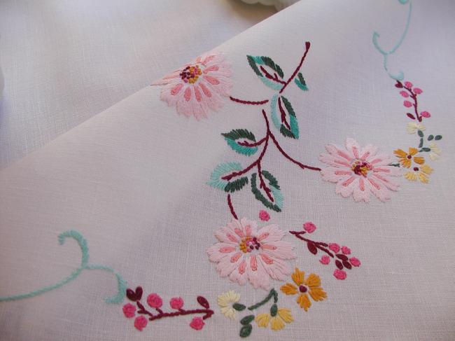 Lovely tablecloth with hand-embroidered blooming apple tree