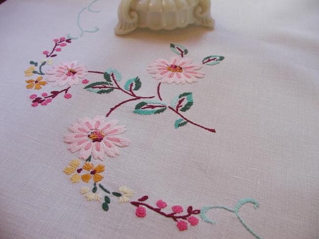 Lovely tablecloth with hand-embroidered blooming apple tree