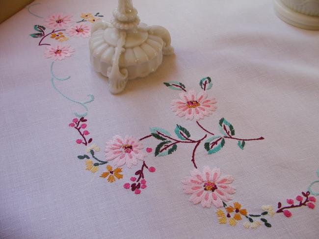 Lovely tablecloth with hand-embroidered blooming apple tree