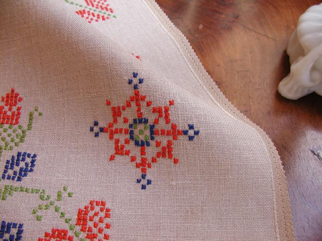 Very pretty table runner with hand-emboidery made in cross stitches