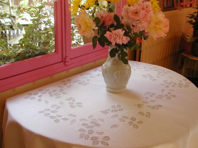 Gorgeous tablecloth with elaborated openwork in embroidered net