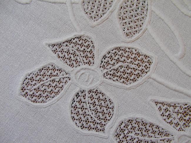 Gorgeous tablecloth with elaborated openwork in embroidered net