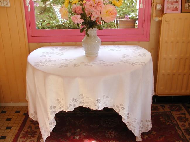 Gorgeous tablecloth with elaborated openwork in embroidered net