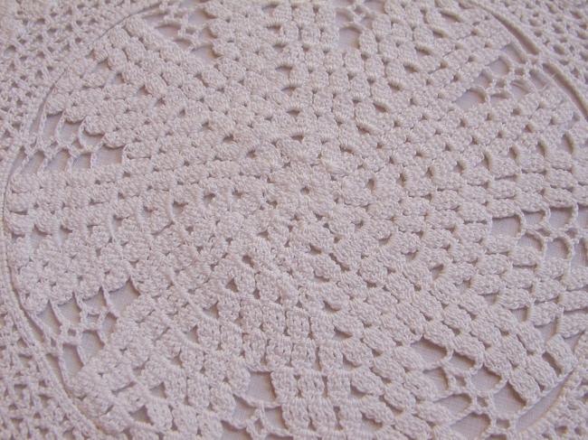 Lovely hand made crochet lace round doily in satin cotton