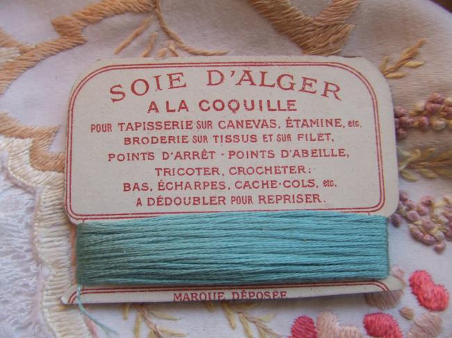 Superbe carte ancienne de soie d'Alger 'A la Coquille' naturelle,Turquoise