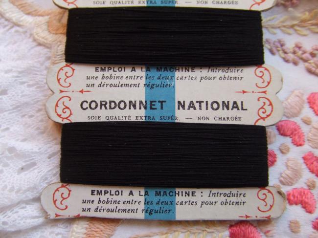 Superbe carte ancienne de soie extra super couleur noire, Cordonnet National